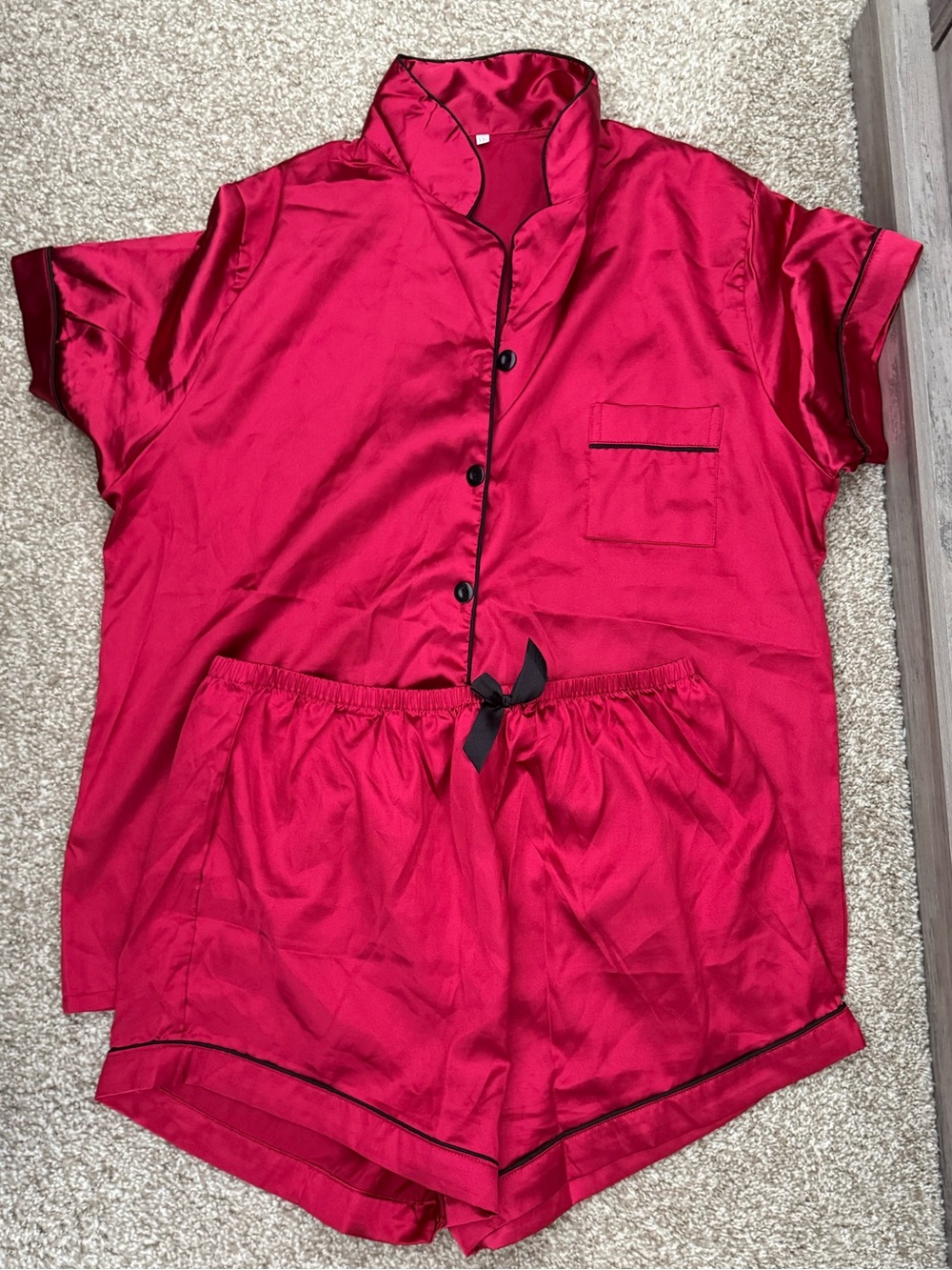 Silky Red Short Sleeve + Shorts Pajama Set